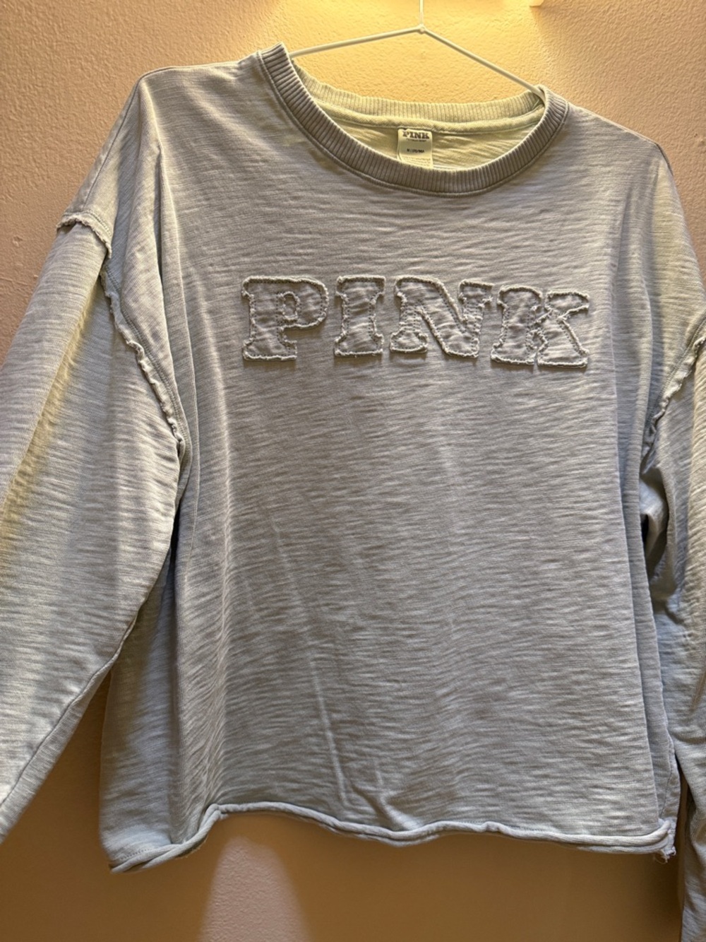 PINK Victoria's Secret Light Green Distressed Logo Crewneck Sweatshirt